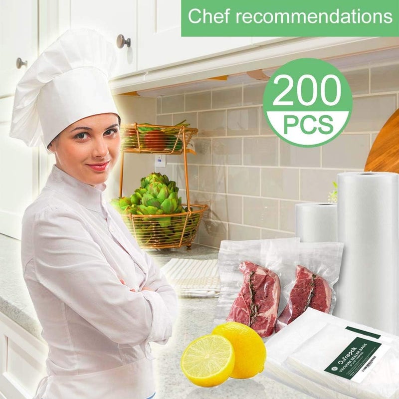 O2frepak 200 Quart Size 8" x 12" Vacuum Sealer Bags with BPA Free and Heavy Duty,Great for Food Storage Vaccume Sealer PreCut Bag - Image 1